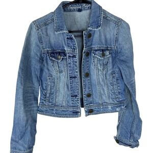 American Eagle Blue Denim Jacket Small Cropped Medium Wash Trucker Y2KJacket